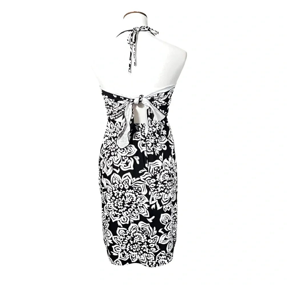 Toes on the Nose Women’s Black White Floral Swim Cover Up Dress Medium Boho